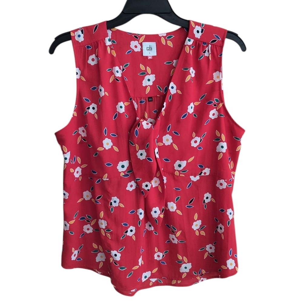 CAbi Style #5734 Red Tied Up Floral Print Sleeveless Blouse Size L